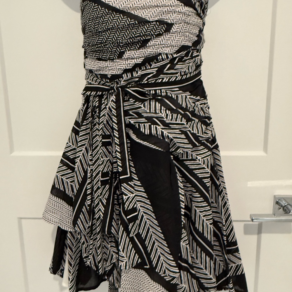 Strapless Calvin Klein Black and White Asymmetrical Dress